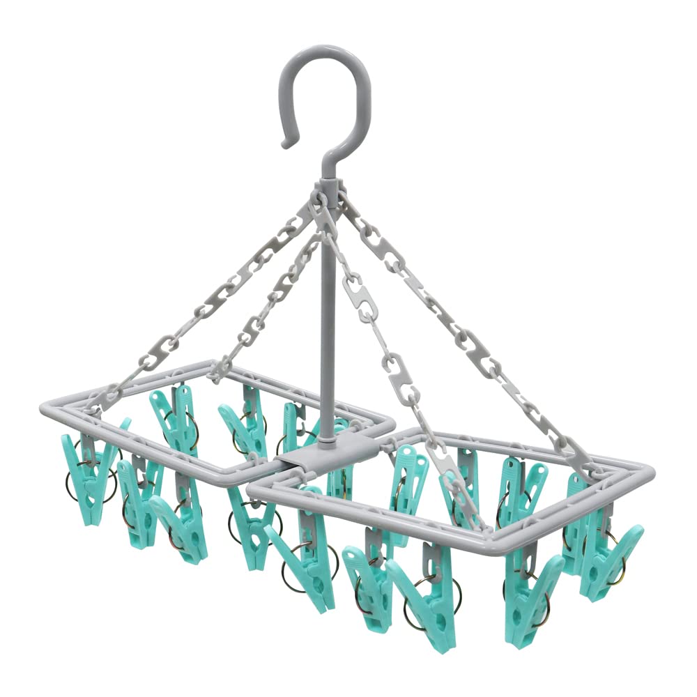JVL Folding Sock Dryer - Blue Plastic with 20 Pegs - Compact & Durable