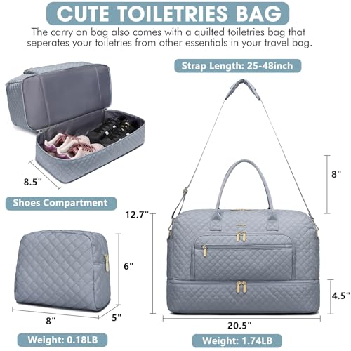 Foto de Bolsa de viaje grande para mujer, bolsa de mano para llevar en la noche, bolsa de viaje de fin de semana con bolsillo húmedo, artículos de tocador para fin de semana, Gris, Bolsa de viaje (imagen 3)