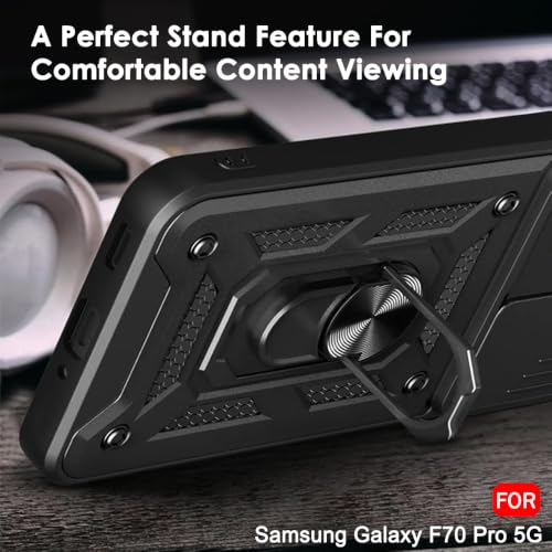 Image of TheGiftKart Tough Armor Bumper Back Cover Case for Samsung Galaxy F70 Pro 5G | Sliding Camera Cover, Kickstand & Ring Holder | 360 Degree Protection Back Case for Samsung F70 Pro 5G (PC & TPU, Black)