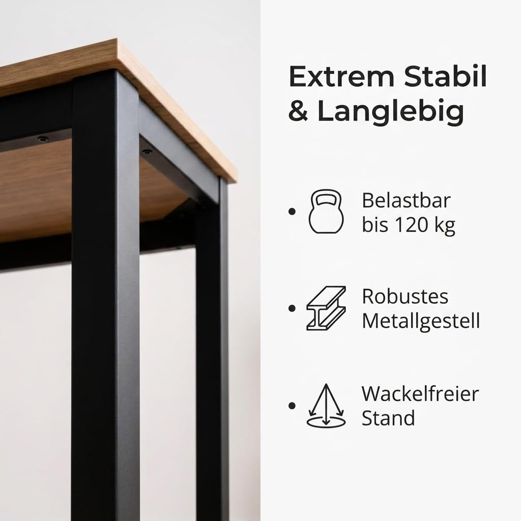 SAM Esstisch Agata 110x70 cm Eiche 15 mm Tischplatte schwarz | kleiner Küchentisch & Schreibtisch, Holz, Esszimmertisch