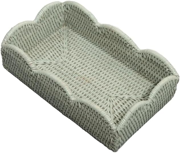 Caspari Rattan Scalloped Guest Towel Holder – Green, Handwoven, Durable 9.5"L x 5.5"W x 2.5"H – Holds Hand or Guest Towels, 1 Count