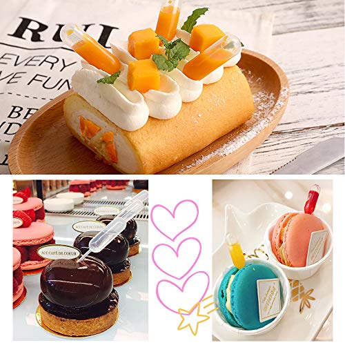 Cupcake Pipettes,200 Pcs 4ml Squeeze Transfer Pipettes,Disposable Plastic Transfer Droppers,Plastic Pipettes for Strawberries Chocolate Ice Cream,Rectangular Heart Round Star Shape - Thumbnail 7