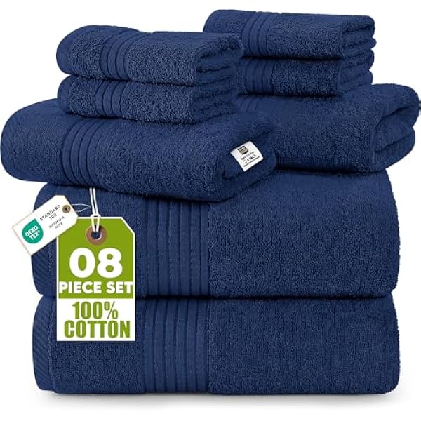 Utopia Towels - Zestaw 8 Ręczników Premium, 2 Ręczniki Kąpielowe, 2 Ręczniki do rąk i 4 Myjki. Bawełna. Do Użytku Domowego, Hotelowego i Spa Bardzo Chłonne (Granatowy)