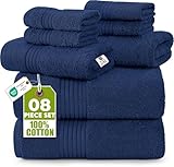 Utopia Towels 8 Piece Towel Set, 700 GSM, 2 Bath Towels, 2 Hand Towels and 4 Washcloths, Navy