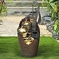 Naturefalls 32.6''H 3-Tier Retro Barrel Outdoor Waterfall Fountain Decor with LED Light,Resin Outdoor Water Feature with Decorative for Garden, Floor Patio, Deck, Porch, Backyard and Home Art Decor
