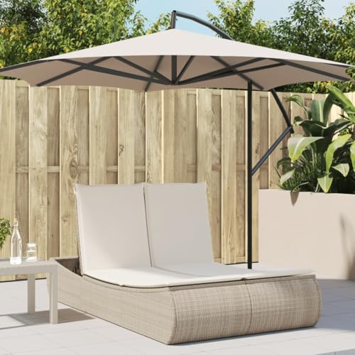 IKAYAA Cama Exterior Jardin, Cama Balinesa, Tumbona Doble Regulable y Respaldo Reclinable, Cama Jardin Exterior, Tumbonas Dobles, Beige y Crema