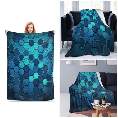 Couverture hexagonale bleue légère chaude pour lit et canapé