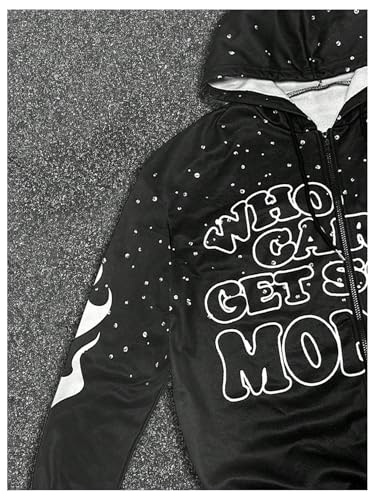 GORGLITTER Men's Oversized Letter Graphic Hoodie Long Sleeve Zip Up Drawstring Sweatshirt4