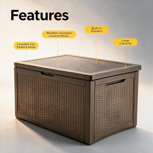 Image of 120 Gallon Deck Box,Lockable Outdoor Storage Box Gas Lift,Waterproof Grey | Package delivery box for outside, outdoor bench with lid, holds patio cushions, gardening tools, dock storage for patio