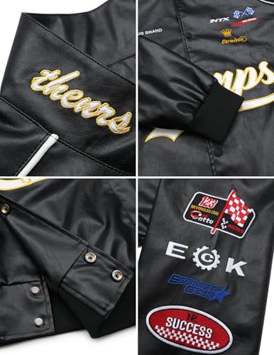 Vamtac Faux Leather Motocross Jackets Oversized Vintage Racing Varsity Bomber Coat Unisex Trendy Streetwear
