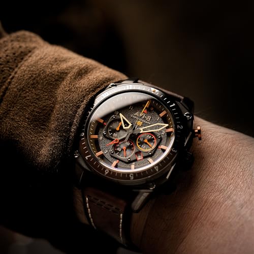 Image of AVI-8 Men's 43mm Hawker Hunter Atlas Dual Time Chronograph Watch with Leather Strap AV-4100