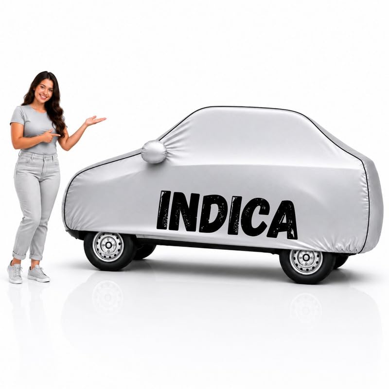 Image of Long-Life 100% Waterproof Indica Car Body Cover for Dust & Rain, Compatible with All Models of Indica Car Cover, Comes with Bird Droppings, Scratch, UV and Paint Protection - Silver