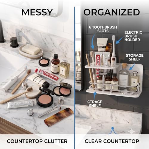 Image of self Adhesive Wall Mounted Acrylic Toothpaste Holder,Toothbrush Stand,Toothpaste Tubler for Bathroom Organizer Rack for Home(Black Acrylic) (Half S.S White)