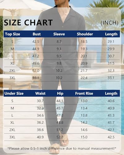 Image of Men's 2 Piece Sets Summer Beach Outfits Button Down Shirt Casual Loose Pant Sets