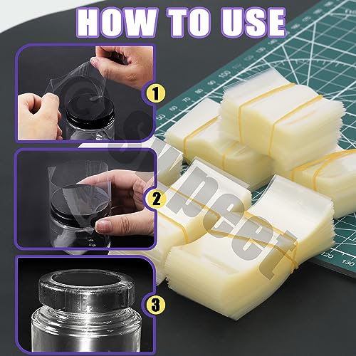 Image of Swpeet 1200Pcs 6 Sizes 1.37 inch 1.5 inch 1.8 inch 1.9 inch 2.2 inch 2.4 inch Clear PVC Heat Shrink Wrap Bottle Shrink Bands Assortment Kit, Perforated Bottle Shrink Bands Perfect for Bottles, Jars, Cans and Tin Lip Gloss