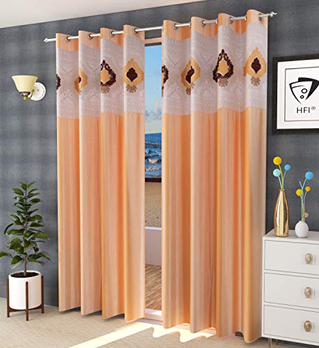 Image of LaVichitra Polyester Long Door Curtain with Designer Net (9ft, Beige) -2 Pieces