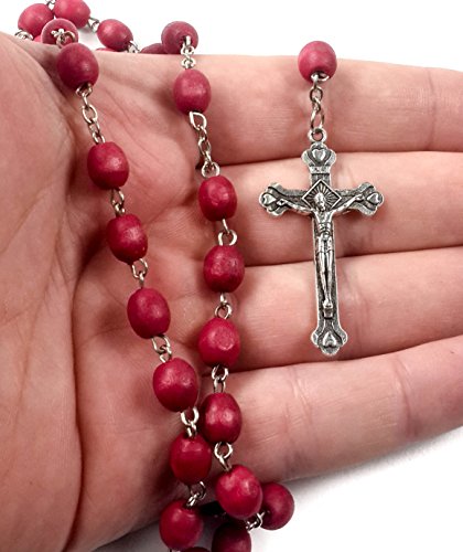 Nazareth Store Rose Smell Rosary Petal Red Rare Carved Beads & Silver Plated Cross (Holy Land) #TOP4