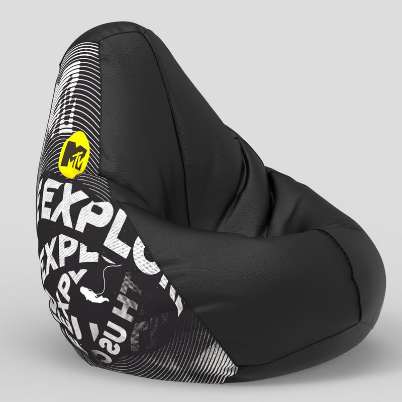 Image of Biggie Bean Bag 3XL Bean Bag Chair with Beans Filled-Perfect for Living Room,Bedroom,Study-Sale Design(Printed - MTTVV-MTTVV Artwork-15 - Black)-Faux Leather