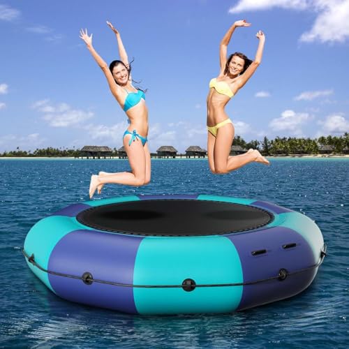 Inflatable Water Trampoline for Lake, 6FT/10FT/12FT/15FT Recreational Floating Water Bouncer with...