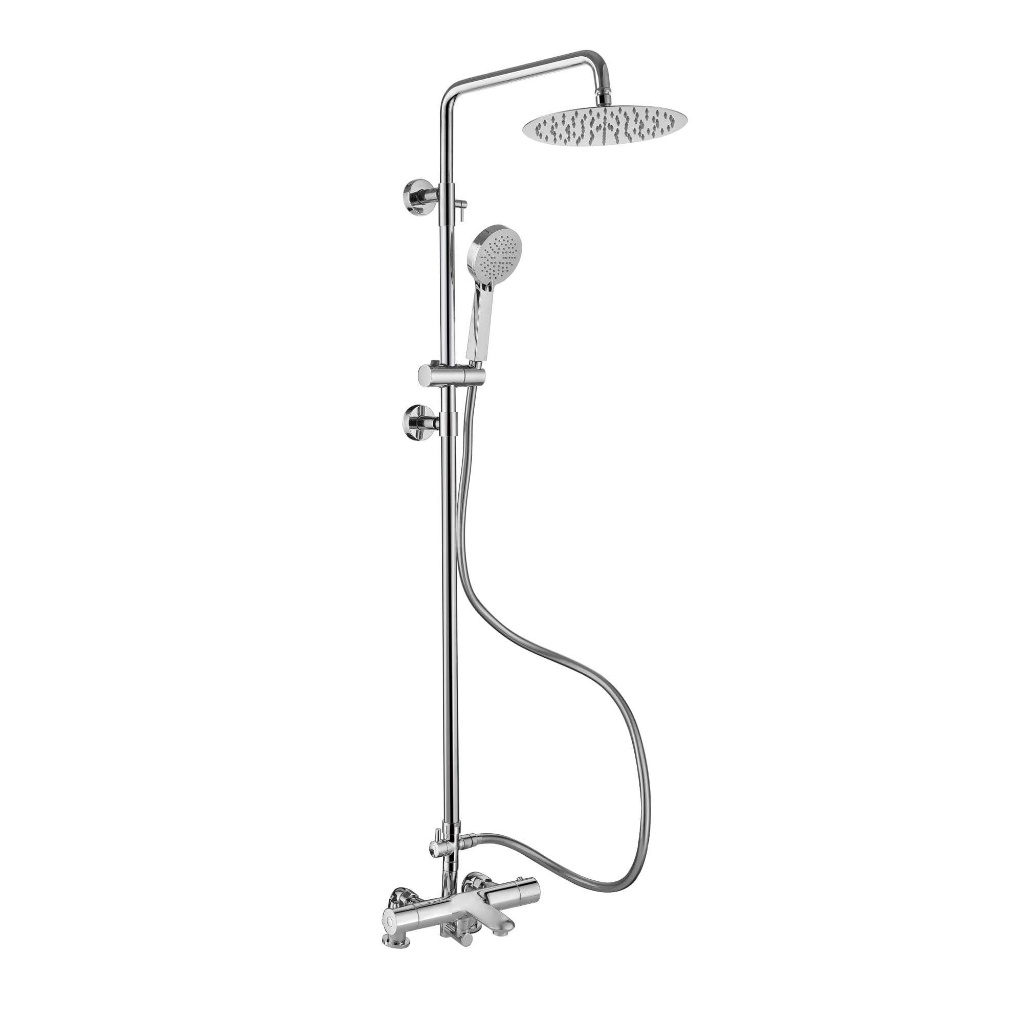 ENKI, Cali, BBT0282, Thermostatic Deck Mounted Bath Shower Mixer with Dual Rigid Riser Kit, Chrome
