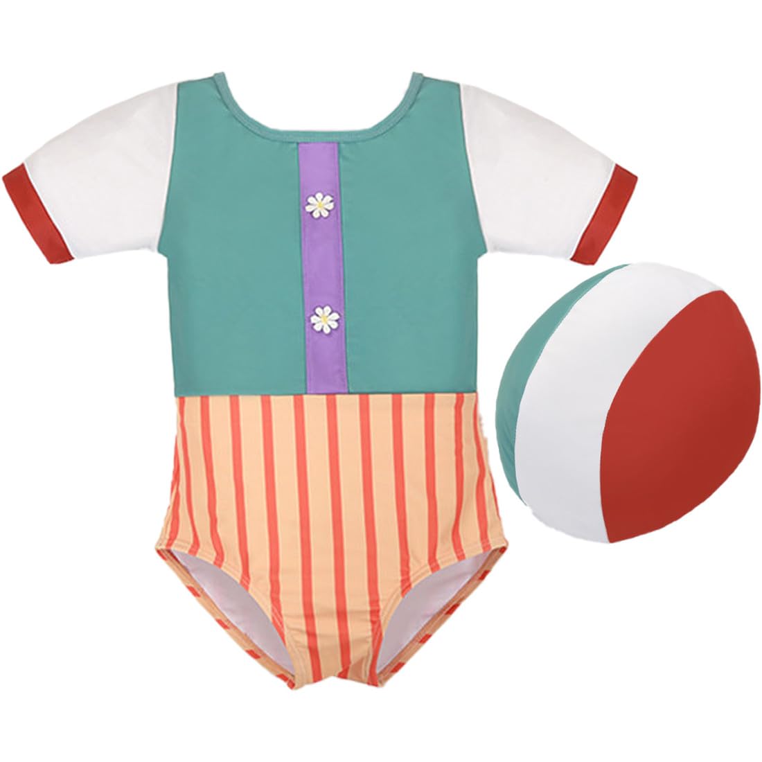 Kids Girls One-Piece Swimsuit Short Sleeve Rash Guard Swimsuit Water Sport Short Bathing Suit Swimwear with Hat Green