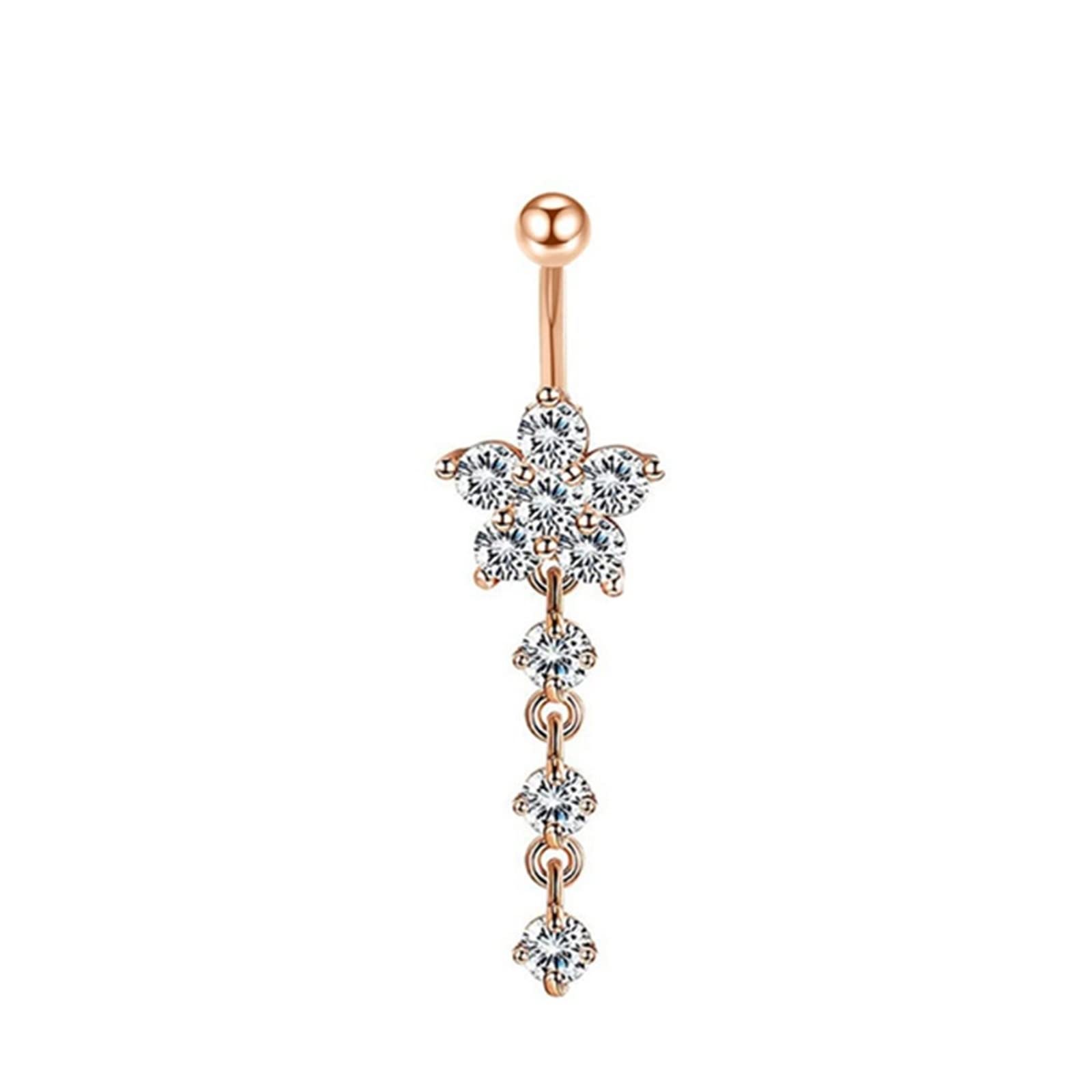 Banane Piercing, Bauchpiercing Rosegold Roségold Edelstahl 8 Stück 14G Bauchnabelpiercing Damen Weiß Rund Zirkonia Blumenmond Rund Weiß