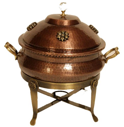 Shastra 6-Quart Round Copper Chafing Dish, Floral Medallion Accents