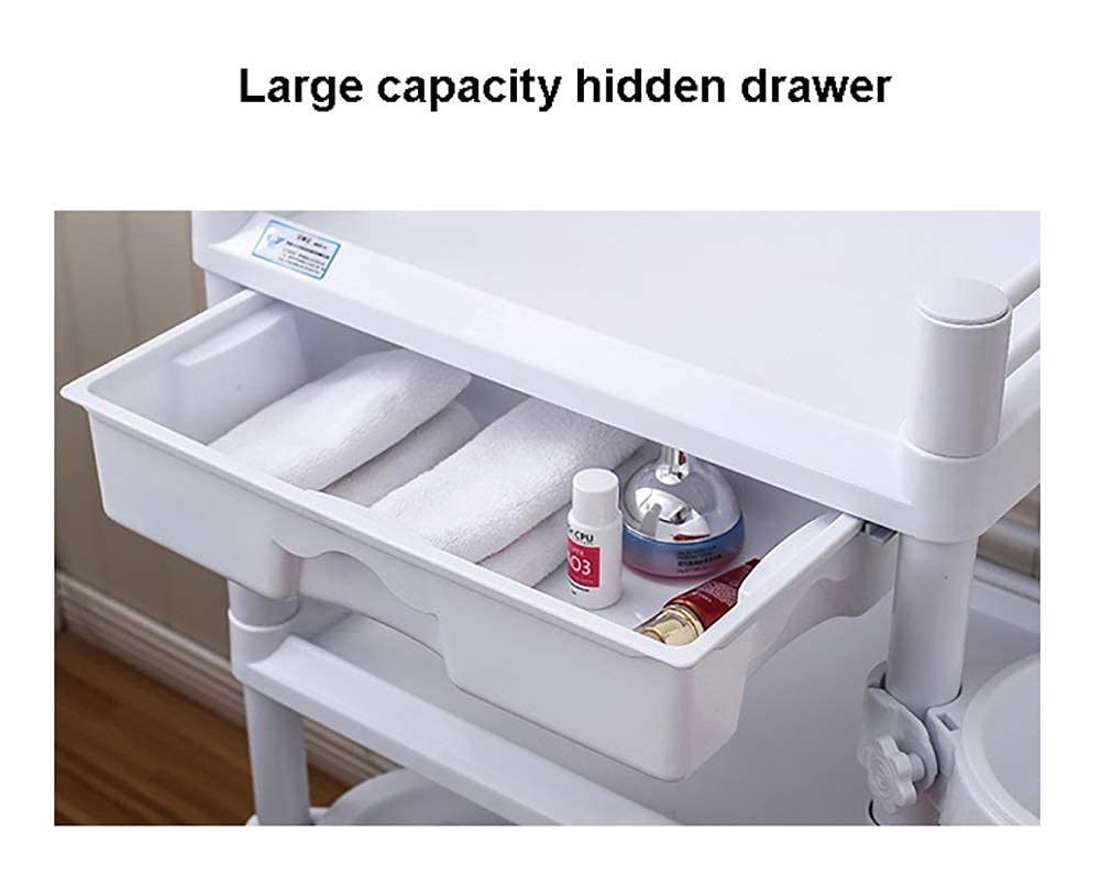 Carrelli,Carrelli Portaoggetti da Cucina, Carrello Portaoggetti con Ruote a 3 Livelli, Carrello per Salone di Bellezza, Carrello di Servizio in ABS/Bianco/66 * 45 * 98 Cm