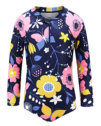 Girls One Piece Swimsuits Long Sleeve Rash Guard for Kids Girls Hawaiian Swim Shirts UPF 50+ Sun Protection