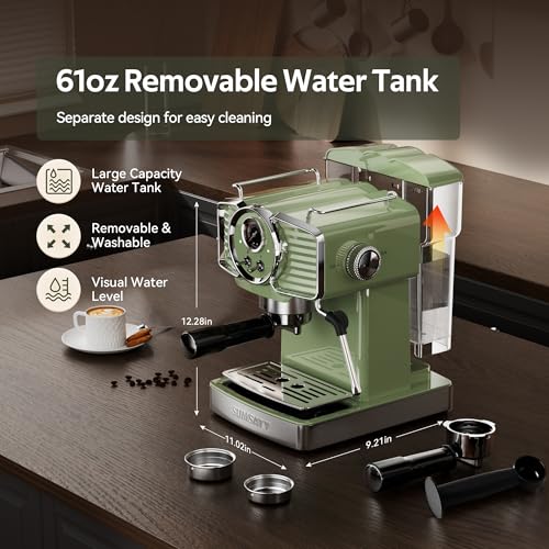 Image of SUMSATY Espresso Machine 20 Bar, Retro Espresso Maker with Powerful Milk Frother Steam Professional Expresso Machine for Home with 61oz Water Tank Cappuccino & Latte Maker, Green