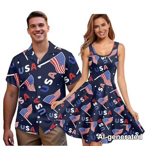 Image of Hawaii Matching Couple Outfits Husband and Wife Clothing Fashionable Mens Casual Shirts Hawaii Dress with Soft Fabric
