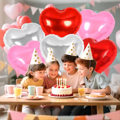 Image of 6 Pcs 32 Inch Red Pink Silver Heart Balloons, Giant Heart Shape Foil Balloons Love Balloon Valentine Balloon for Birthday Party Wedding Engagement Party Baby Shower Valentine Day Decorations