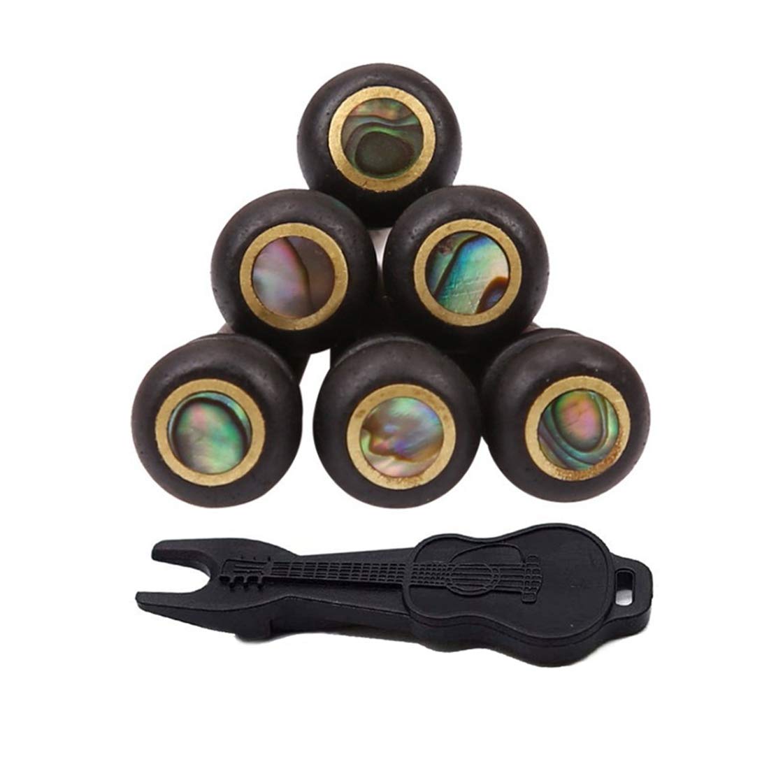 Alnicov Lot de 6 chevilles pour chevalet de guitare acoustique en ébène à rainures avec décoration en ormeau et extracteur de chevilles de chevalet