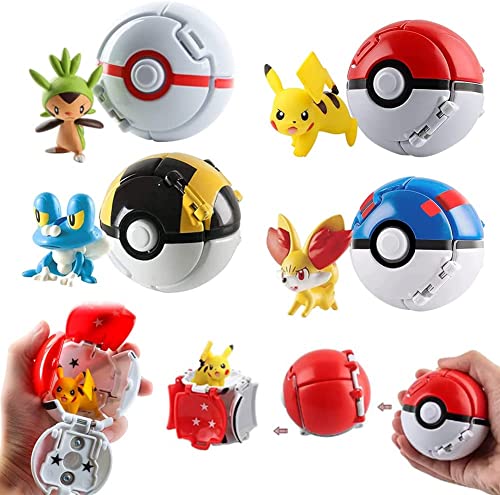 Anime Figure Toys Set,4 Piezas PokeBall,Figuras Toys,pelotas de lanzamiento saltan automáticamente,Celebraciones de fiestas infantiles,Juguetes divertidosRegalo para Niños Cover