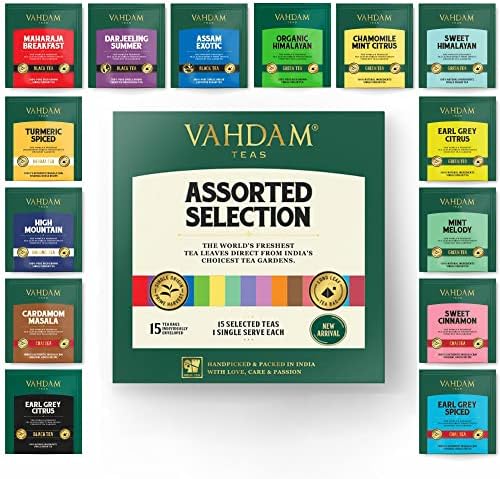 VAHDAM, Best Tea Assortments | 15 Different Tea Bags - Variety Pack Gift Box | Mothers Day Gifts From Daughter & Son | Premium Tea Gift Set | Mom Gifts, Gifts for Mom