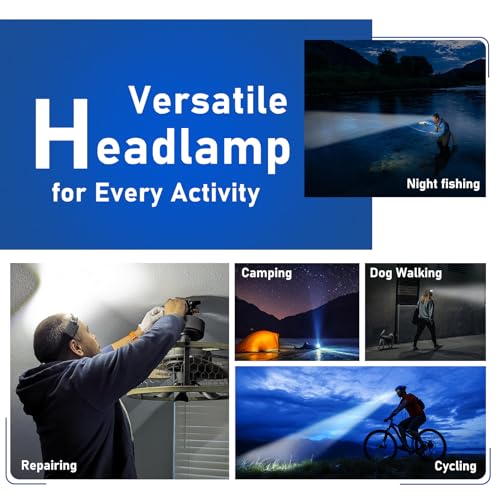Image of Headlamp Rechargeable (2-Pack), LED Head Lamp Flashlight, 230 Wide Beam Headband Light, 400 Lumen Super Bright, Waterproof Headlight, Motion Sensor, 5 Modes for Running, Fishing, Hiking, Camping