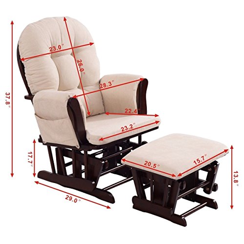 Rocking-Chair-Wood-Heavy-Duty-Rocking-Chair-with-Ottoman-Cushion-Set-Baby-Nursery-Rocking-Chair-Glider-with-Adjustable-Backrest-for-Living-Room-Beige Rocking Chair Wood Heavy Duty Rocking Chair with Ottoman Cushion Set Baby Nursery Rocking Chair Glider with Adjustable Backrest for Living Room Beige