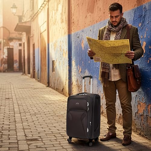 Image of Bite 2-Piece Softside Trolley Luggage Set | 5 Years Warrant | 360 Spinner Wheels, Telescopic Handle, Front Pockets, Twill Fabric, Travel Bag, 5 Years Warranty