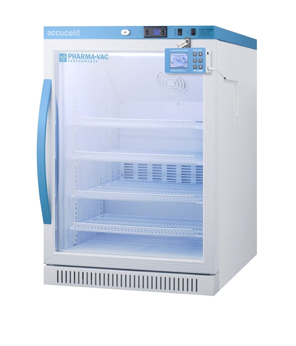Accucold ARG6PVDL2B Pharma-Vac Performance Series 6 Cu.Ft. Freestanding ADA Compliant Height Vaccine Refrigerator with Glass Door, Automatic Defrost, Factory-Installed Lock and White Cabinet