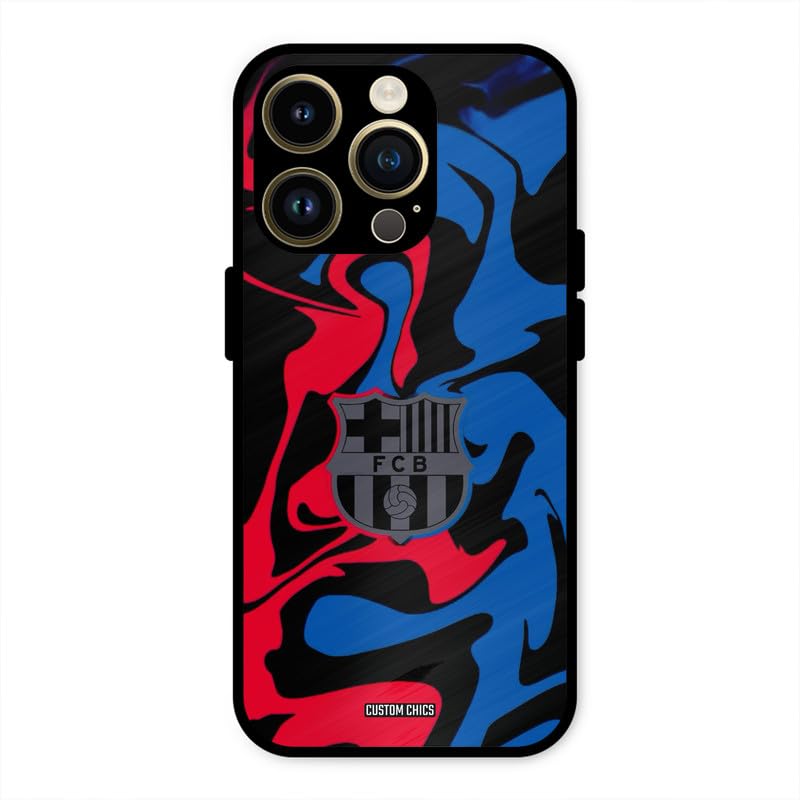 Image of PrintShield FC Barcelona Comic Back Cover for iPhone 14 Pro, Shockproof Printed Phone Case with Soft TPU Sides & Anti-Slip Grip