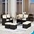 Yaheetech 9-Piece Patio Dining Sets, Outdoor Space Saving Rattan Chairs with Glass Table, Wicker Sectional Conversation Furniture Set with Removeable Cushions, Black/Beige