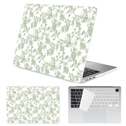Coque MacBook Air 13.6 M4 M3 M2 protection clavier floral vert sauge A2681 A3113 A3240