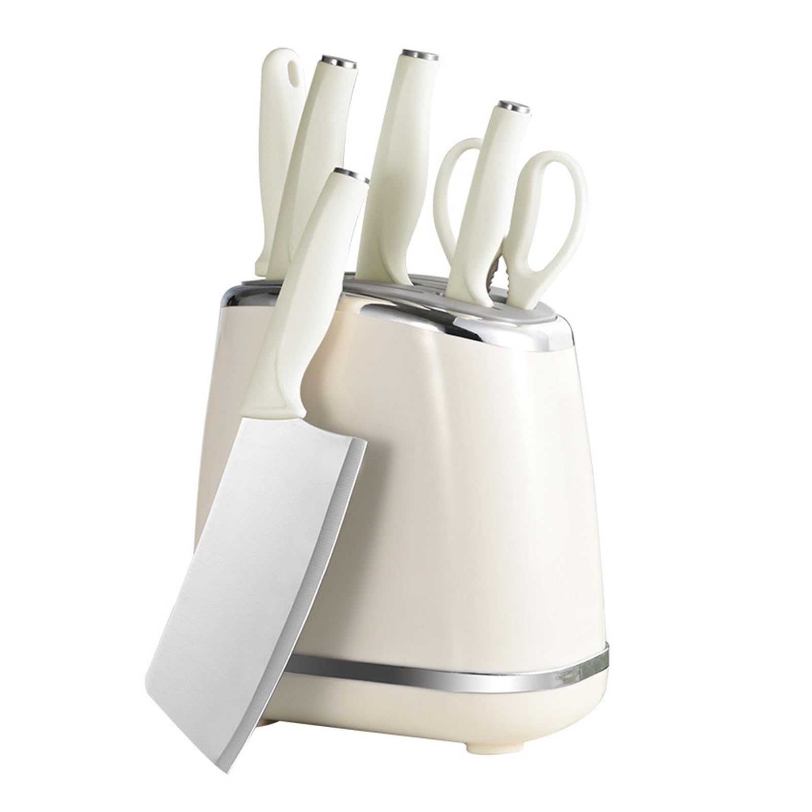 Kitchen Knife Set White Knife Block Set with Block and Sharpener 7 Pcs Ultra-Sharp Stainless Steel Knife Set