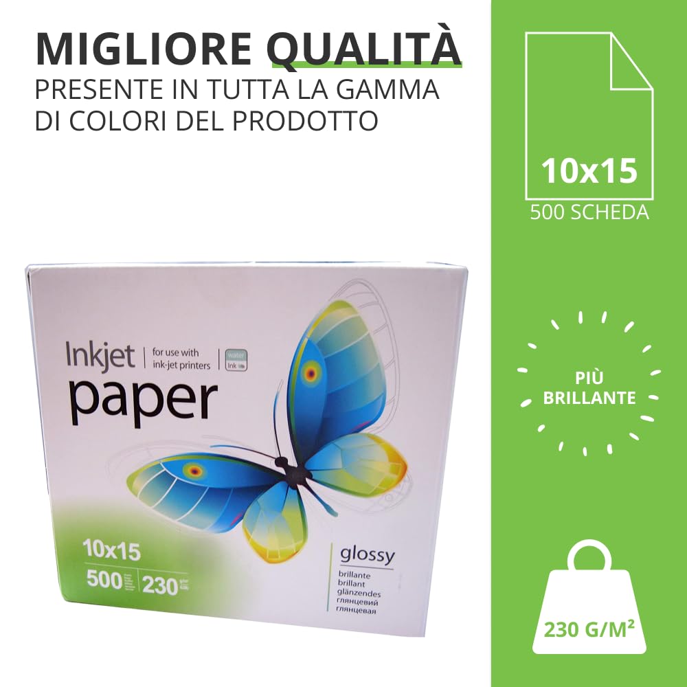 Carta fotografica PrintPro di COLORWAY ad alta lucentezza 230g/m² 500 fogli 10x15 Asciugatura istantanea Impermeabile per tutte le stampanti a getto d'inchiostro