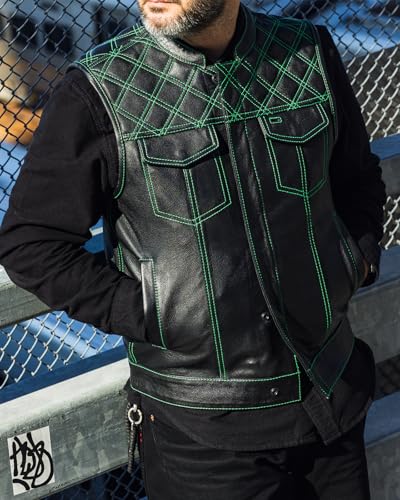 First Mfg Co Upside Leather Motorcycle Vest for Men Riding Club Biker Men Vest w/Concealed Carry Pocket, Snap, Zip Closure2