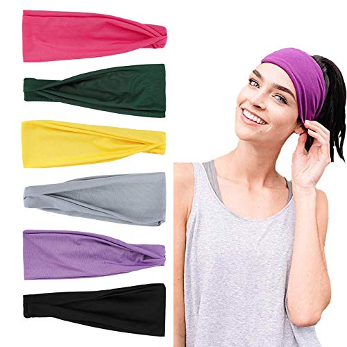 LIVE4COOL Workout Headbands for Women Yoga Running Sport Wide Women's headbands,Soft Elastic Quick Dry milk slik Headbands Solid Color 6 Pack for Mother's Day