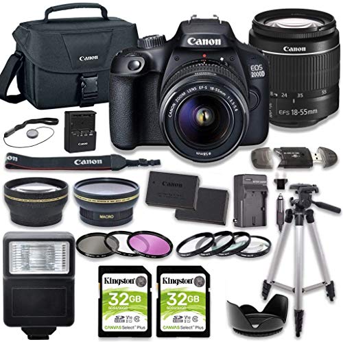 Canon EOS 2000D (Rebel T7) DSLR Camera Bundle with 18-55mm Lens + 2pc Kingston 32GB Memory Cards + Accessory Kit