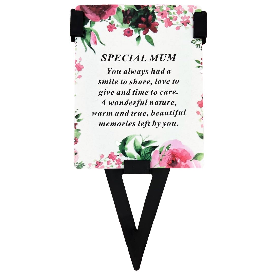 Angraves Special Mum Flower Memorial Remembrance Verse Plastic Coated Grave Graveside Card and Stand Stake