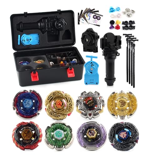 Keapoote 8 Pièces Toupie Vitesse Gyro Métal Combat Toupie Ensemble 4D Fusion Modèle Combinaison avec émetteur et poignée D