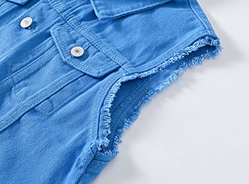 Image of Men's Sleeveless Ripped Denim Vest Casual Slim Fit Button Down Jeans Vests Jacket